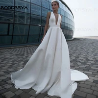 sexy deep v neck backless a line weddding dresses 2021 classic simple elegant new arriva satin bridal gowns vestidos de novia