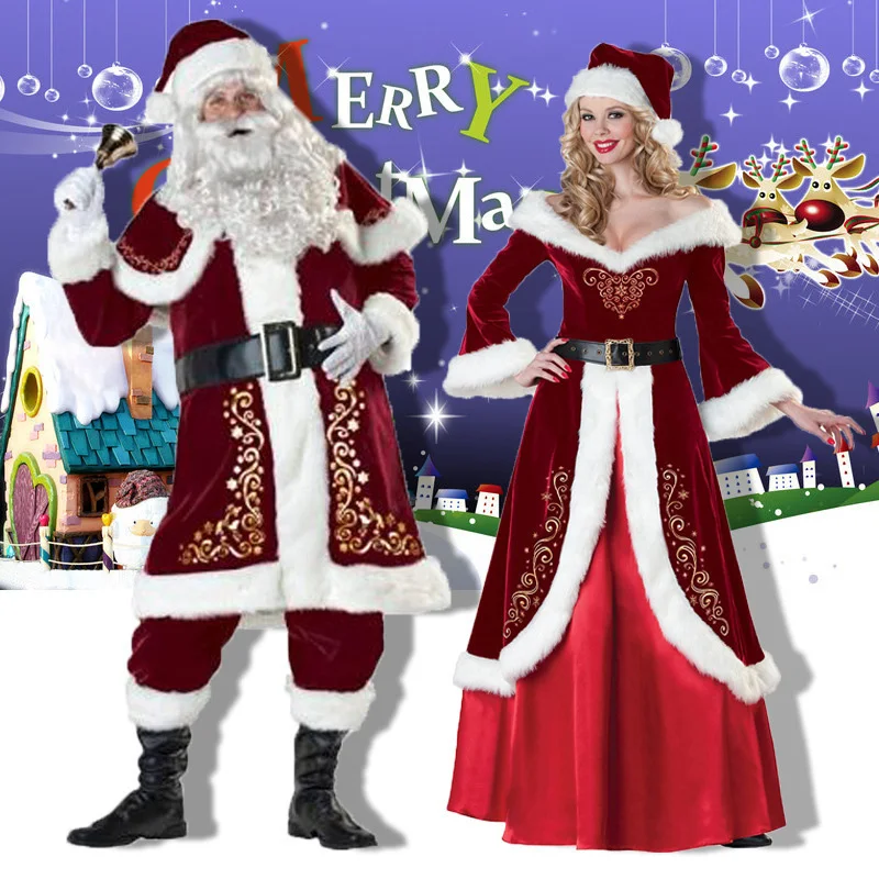 

Christmas Costume Santa Claus Costume Suit Adult Couple Performance Costume Set Outfit FS99