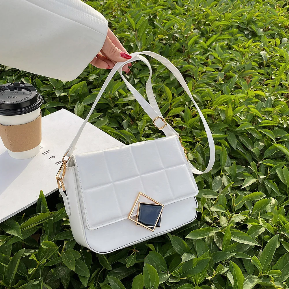 

Vintage Women Checkered PU Leather Shoulder Crossbody Messenger Bag Casual Ladies Solid Color Small Flap Purse Handbags