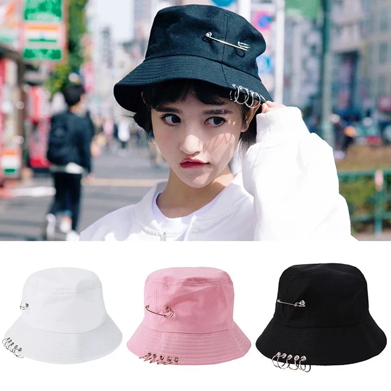 

Pin Rings Sun Protection Caps New Unisex Bucket Fisherman Cap Summer Outdoor Foldable Sun Beach Cap Solid Color Shading Hats