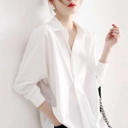 

2020 black stitching long sleeve Korean fashion casual loose design lapel shirt women blouse women 2020 Streetwear