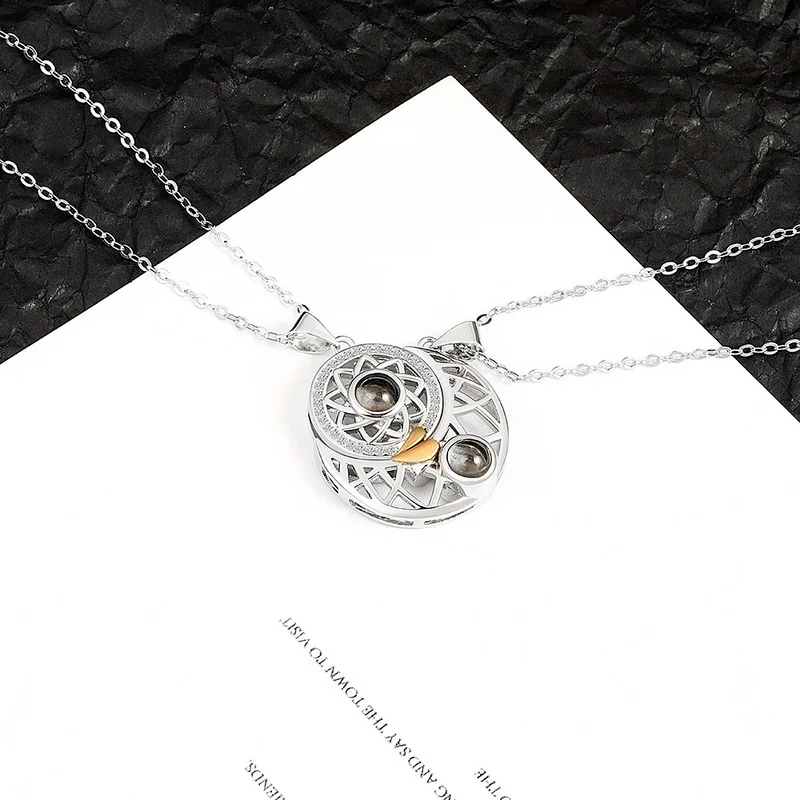 

Sun Moon Shape Couple Personalized Necklaces Wedding Birthday Jewelry 100 Languages I Love You Projection Pendant Necklace Gifts