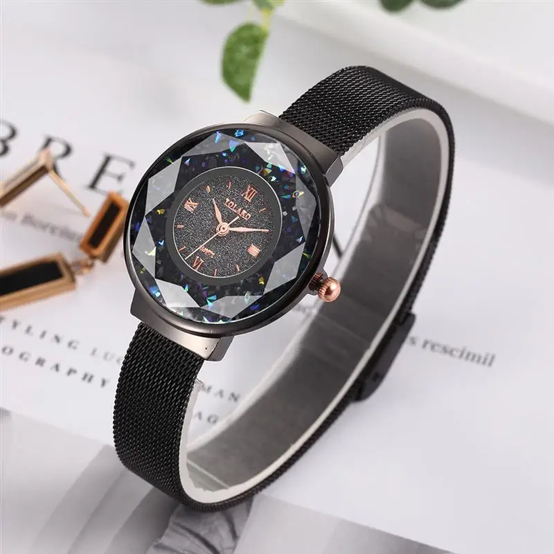 Модные женские часы стразы розовое золото сетчатый ремешок нержавеющая сталь