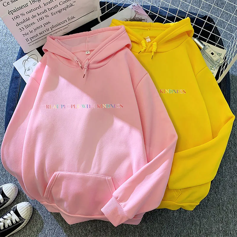 

Spring Casual Hoodie Treat People With Kindness XS-2XL Fashion Women Vintage Casual Punk Letter Hip Hop Hooded Sweatshirt