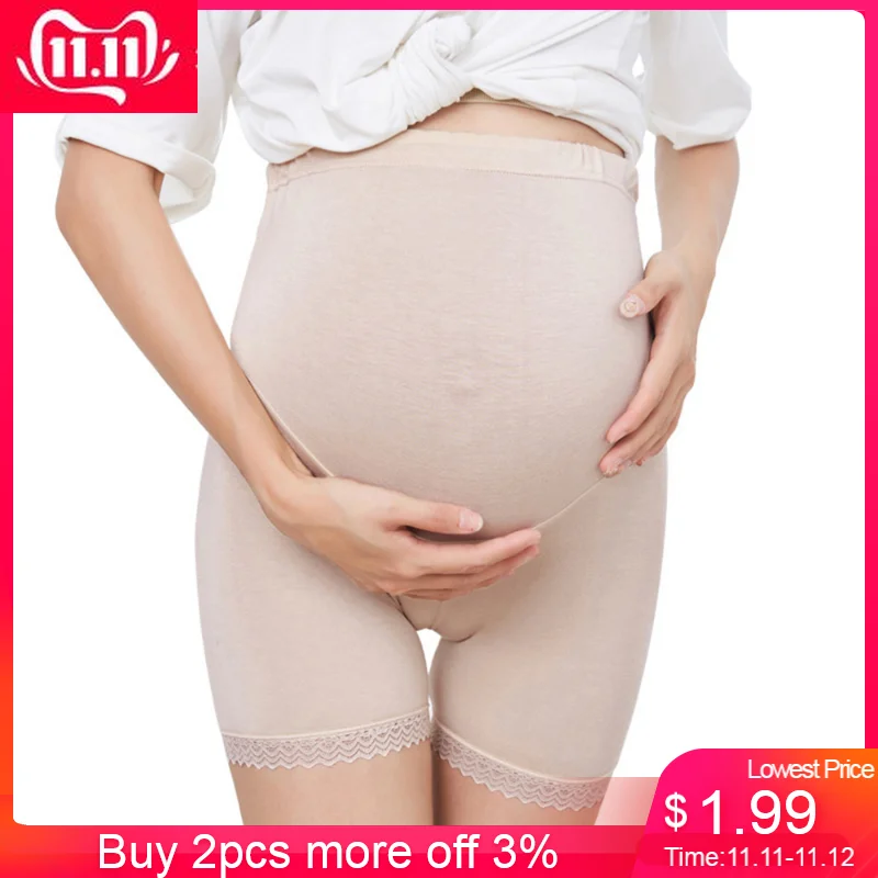 Womens Maternity Panties Shapewear Mid-Thigh Pettipant Seamless Soft Abdomen Underwear For Pregnant Women Cotton