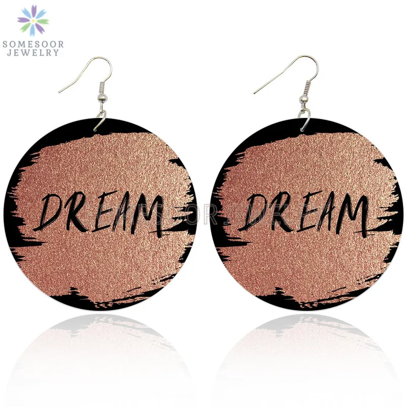 SOMESOOR Золотая Кожа мечта душа печать деревянные висячие серьги вдохновленные