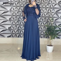 verngo navy blue chiffon and lace mother formal evening dresses long sleeves beads high neck floor length black pink prom dress