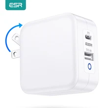 ESR Foldable GaN Charger 65W USB PD 3.0 Fast Charger Travel Wall Charger for MacBook Dell for Samsung iPad EU Plug Dual Port