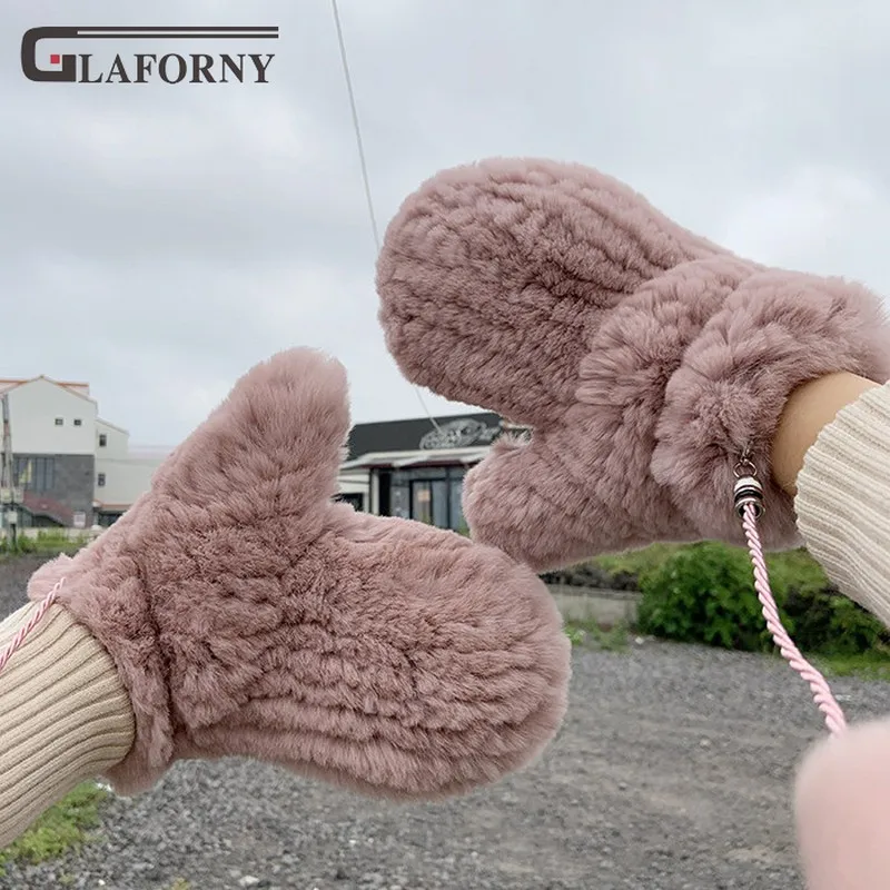 2019 г. Glaforny новые модные корейские женские варежки из меха кролика рекс кожаные