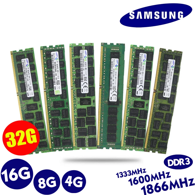 SAMSUNG 16GB 8GB 4GB 16G 8G 4G DDR3 2RX4 PC3-10600R 12800R 14900R ECC REG 1866Mhz 1600Mhz 1333Mhz PC ram Серверная Память ram 1066