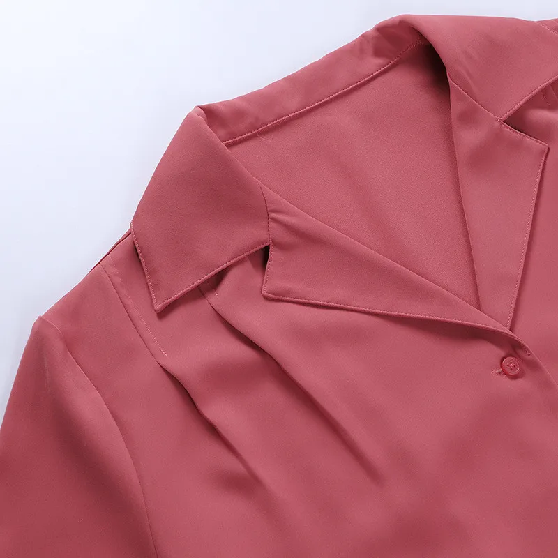 

WUHE Solid Casual Women Blouse Ladies Short Sleeve Turn Down Collar Office Work Fashion Autumn Tops Street Casual Female