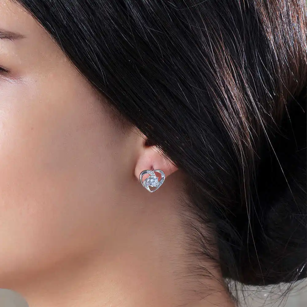 

Zircon Tektal Heart Design 925 Sterling Silver Earrings