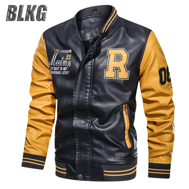Популярная зимняя кожаная куртка для мужчин теплое флисовое пальто Бейсбольный