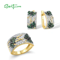 santuzza pure 925 sterling silver jewelry set for women delicate green spinel white cz butterfly earrings ring sets fine jewelry