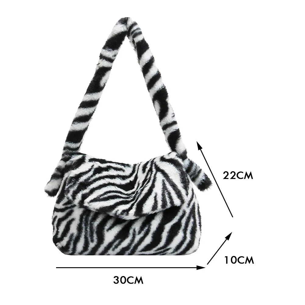 

Fashion Plush Shoulder Underarm Bag Lady Zebra Print Large Capacity Envelope Handbags Youth Ladies Simple Shopping Versatile Bag