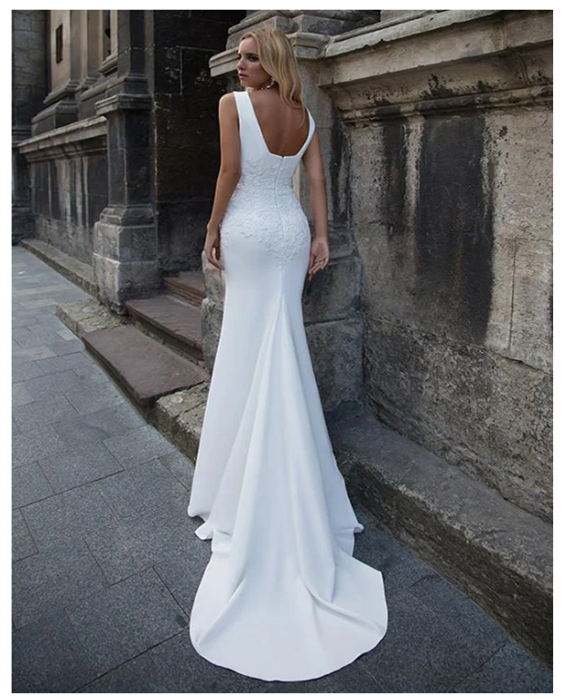 

Robe de mariee Mermaid Soft Satin Dresses for Wedding Party 2020 Appliques Lace Beach Bride Dress Sexy Back Wedding Gown