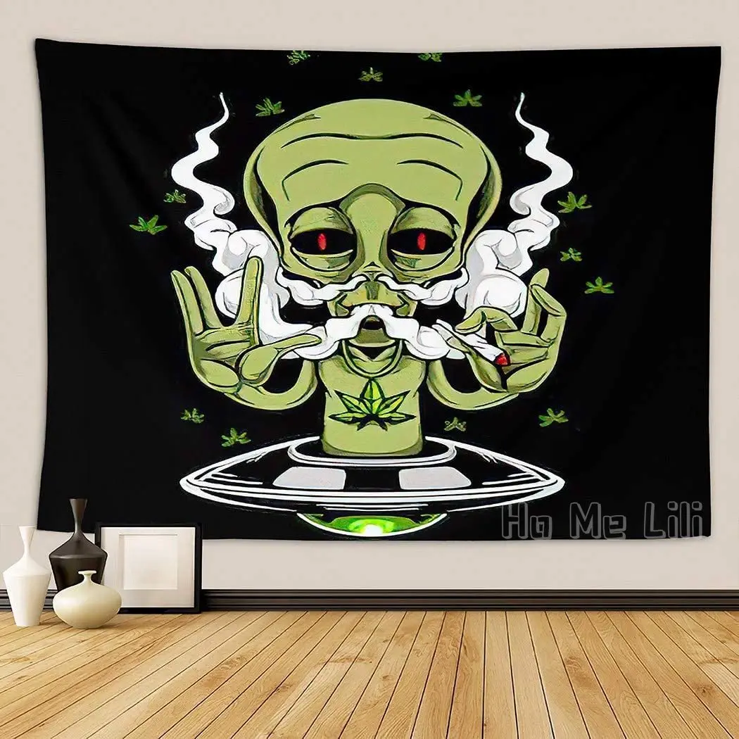Leaf Psychedelic Tapestry For Bedrooms Living Room Wall Decor Dorm Alien Smoking Weed  Art