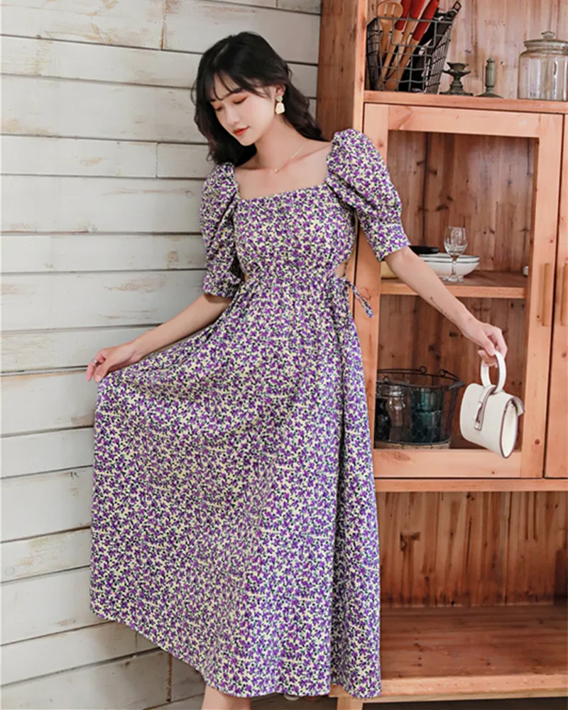 Платье женское шифоновое с цветочным принтом винтажное Элегантное Длинное