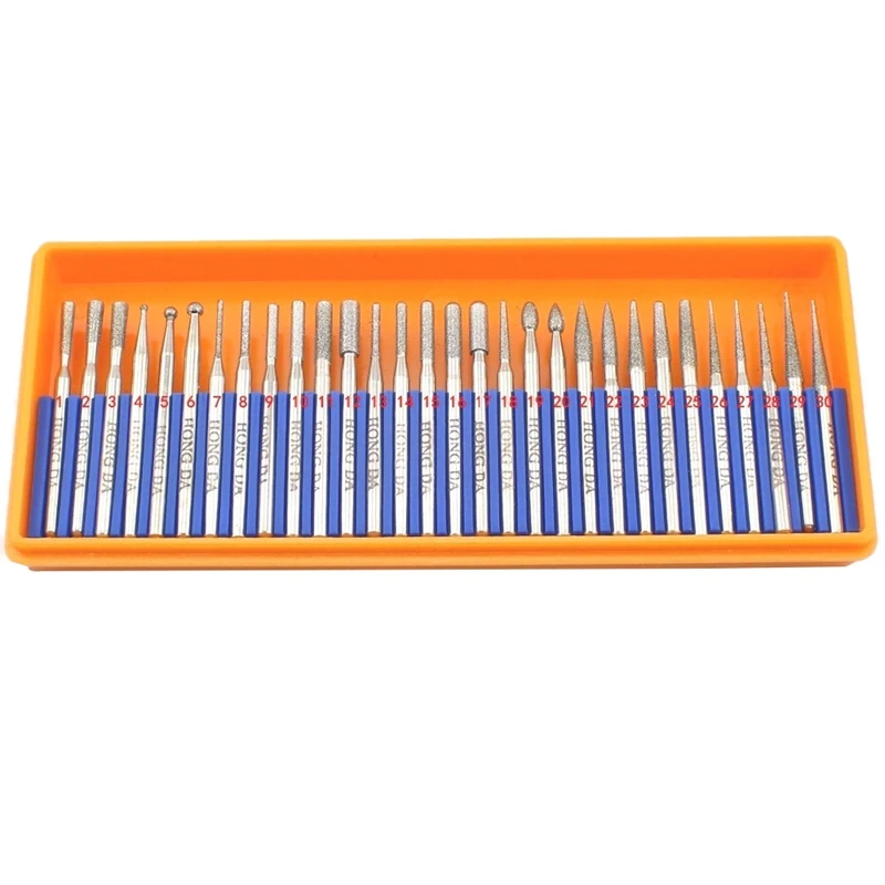 30 шт. набор алмазных шлифовальных головок с покрытием резьба Заусенцы Роторный