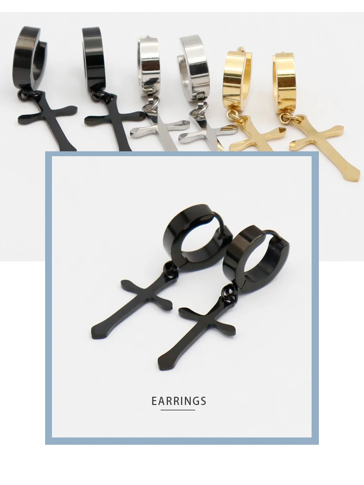 Женские винтажные серьги-подвески черные серьги с крестом из нержавеющей стали