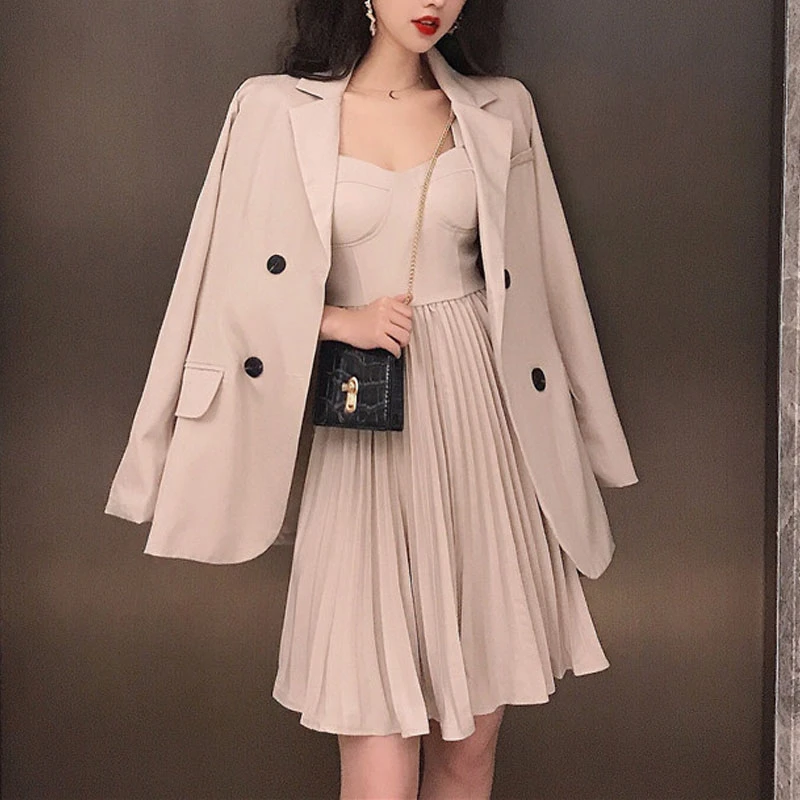Женский двубортный костюм мини-облегающая плиссированная юбка элегантные