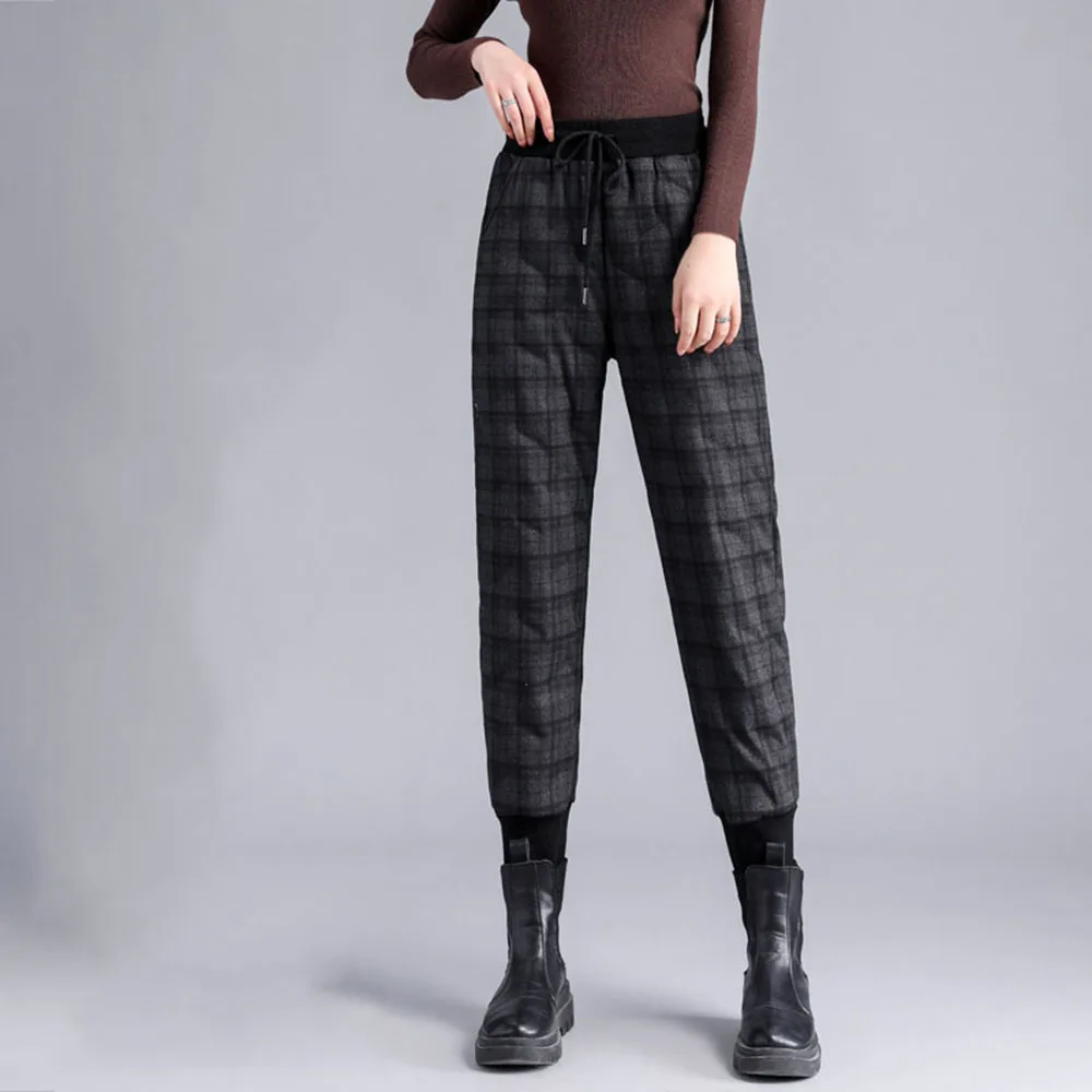 

Plaid Winter Women Down Pants Plus Size 3xl Trousers Fashion Thick Warm Thermal Female Warm High Waist Straight Cotton Pants