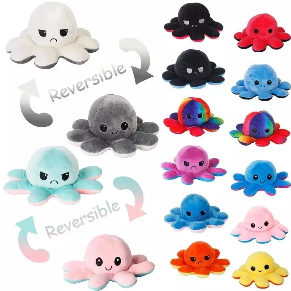 

Flip Two-Sided Cat Pulpo Dog Gato Kids Soft Gift Plushie Plush Animals Doll Toys Show Different Moods Plush Toys
