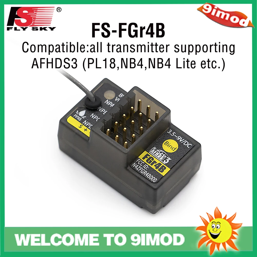

FlySky FGr4B 2.4G 4CH AFHDS 3 Receiver for PWM/PPM/i-bus/S.BUS/i-bus2 Output Compatible PL18 NB4 NB4 Lite Transmitter for RC Car