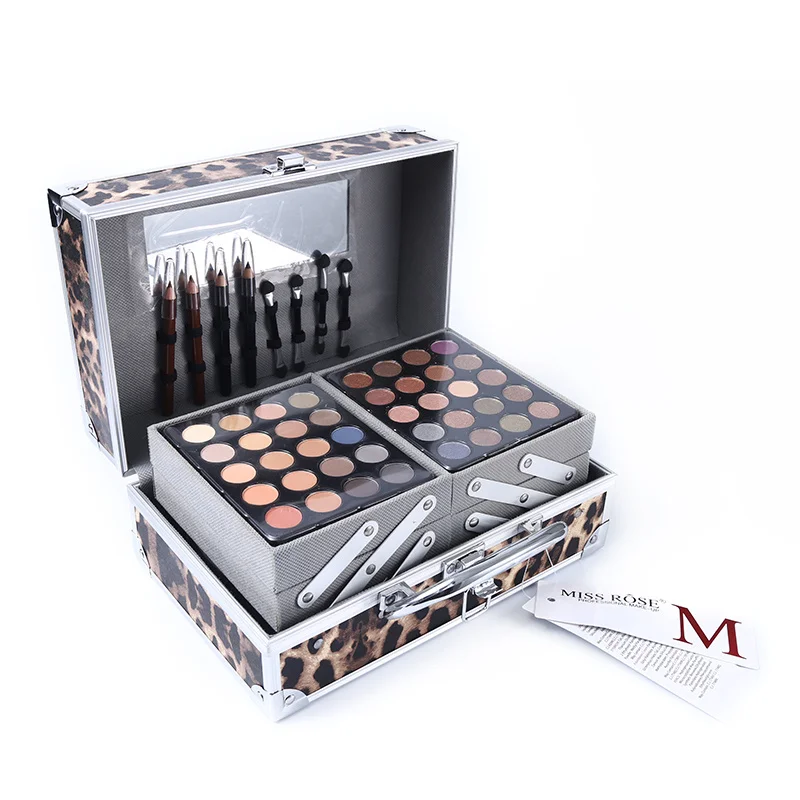 leopard print Maquillaje Профессиональный Miss Rose пудра для лица макияж Набор теней для век Палитра блокбастер макияж коробка набор хайлайтер бронзер подарок - Цвет: leopard print