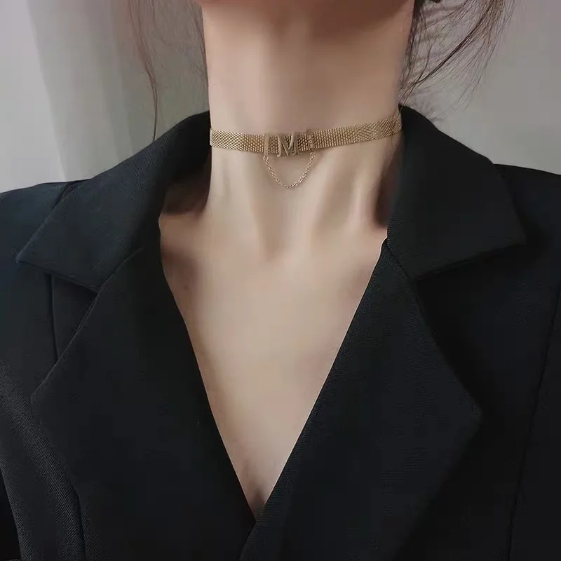 

MEYRROYU Stainless Steel Wide Gold Color Letter Necklaces Charms Simple Chain Necklaces 2021 Fashion Girl's Party Gift Jewelry