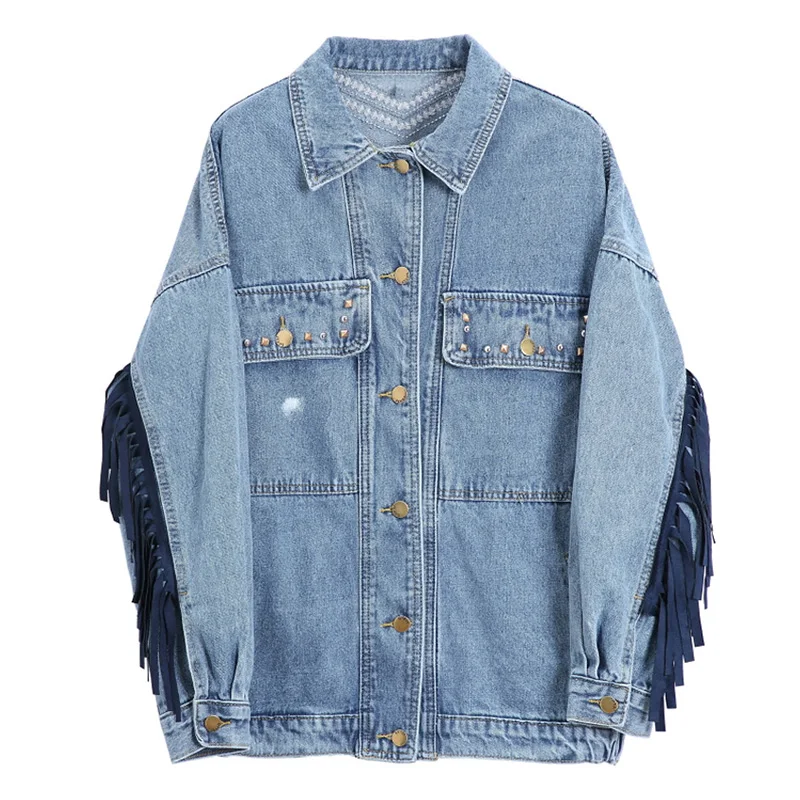 2021 Сезон весна осень Женская обувь с кисточками джинсовая ткань жакеты вышитые