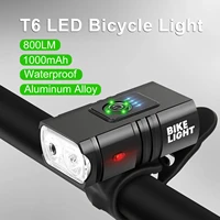 bicycle light front 800lm usb rechargeable bike headlight with power display t6 led bike front lamp flashlight cycling equipment