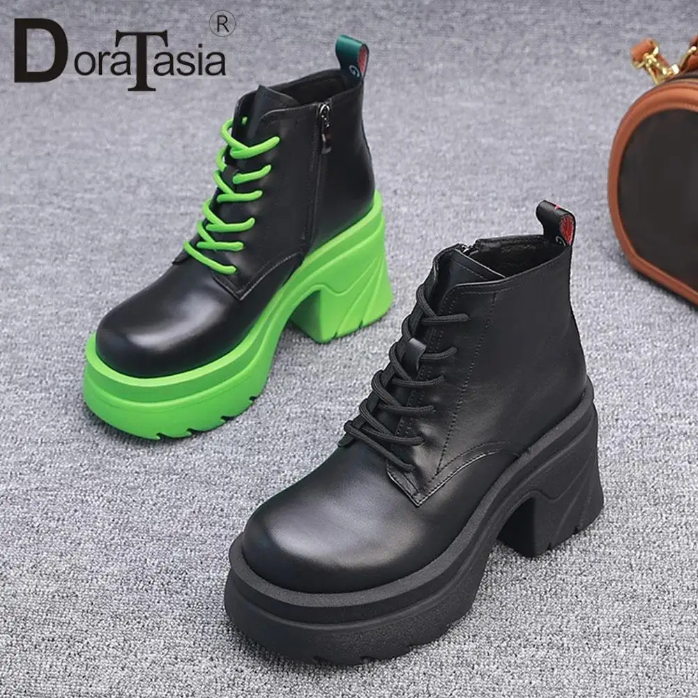 

DORATASIA Brand New Ladies Platform Ankle Boots Fashion Lace-up Chunky High Heels women's Boots Party Office Shoes Woman