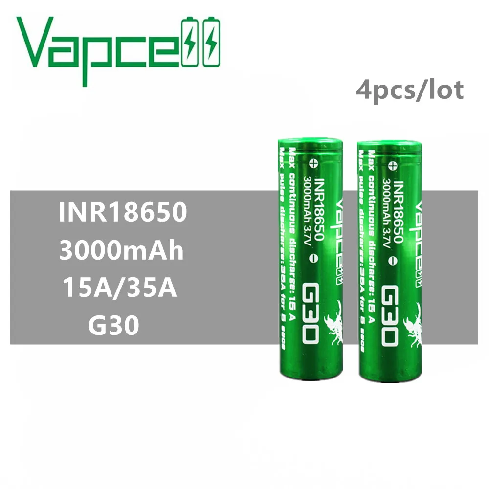 4pcs Vapcell 18650 battery 3000mah 15A / 35A li-ion rechargeable batteries Rewrap G30 3.7V for box mod vape | Электроника
