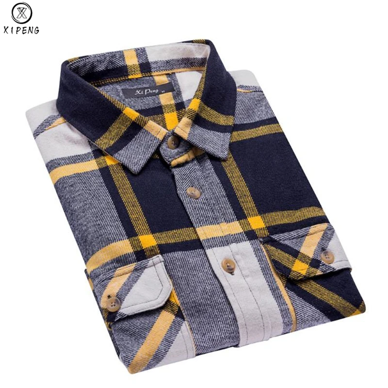 Весенние мужские рубашки с длинным рукавом Slim Fit Мужские повседневные рубашки фланелевая Хлопковая мужская клетчатая рубашка Теплая мужская рубашка s Check Eu/Us размер W