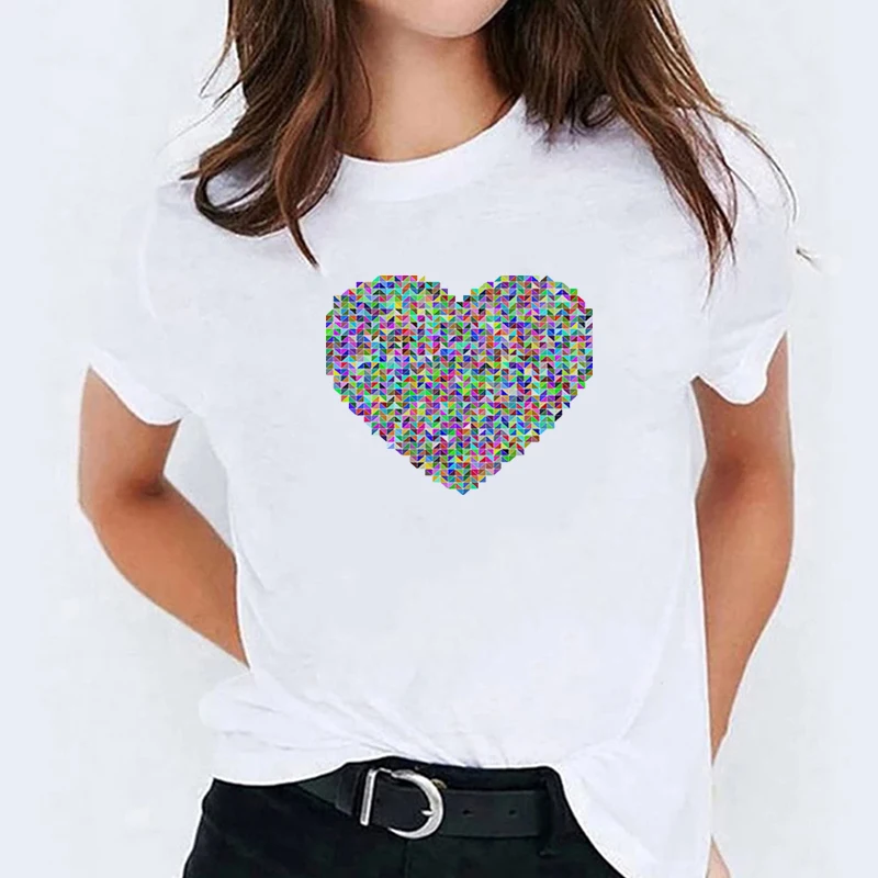

Rainbow Heart T-shirts With Short Sleeves Women Tops Women-clothing Sleeve T-shirt for Girls Summer Women's Crop Top Female 2021