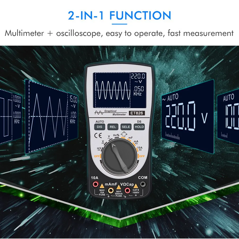 

ET826 Digital Multimeter Auto Range Backlight Direct Current/AC Voltage Current Meter Capacitance Resistance Testers