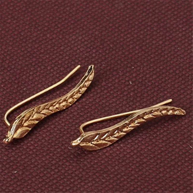 Fashion Personality Metal Leaf Simple Ear Sweep Wrap Gold Color Climber Leafs Clip Cuffs Earrings | Украшения и аксессуары
