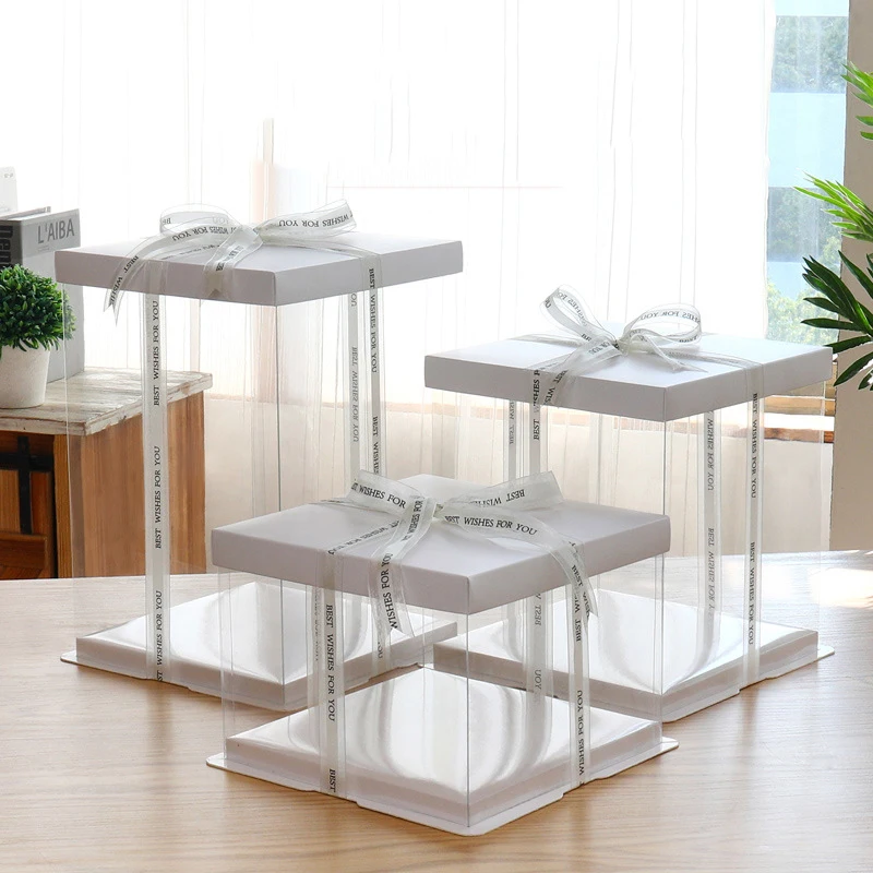 

8 Inch Single Layer White Transparent Plastic Cake Box For Baking Packaging LB88