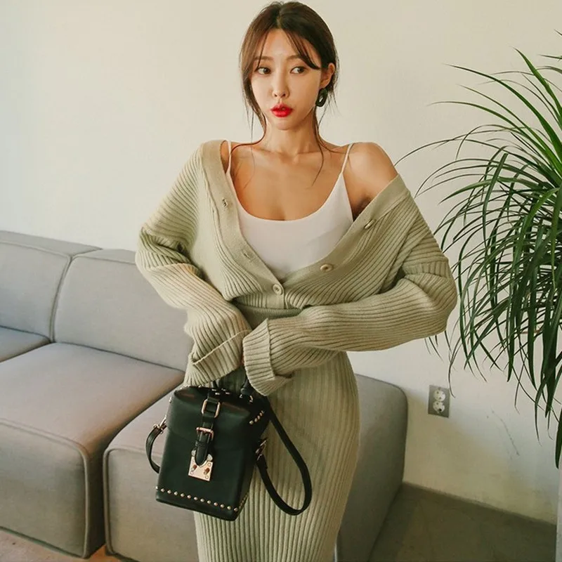 Женский Осенний Повседневный однобортный вязаный кардиган с v образным вырезом +