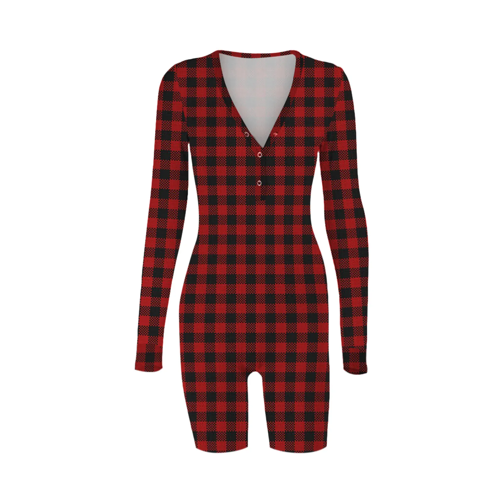 

Women's Plaid Printing Functional Buttoned Flap Adults Pajamas Pijamas De Mujer Conjuntos De Mujer