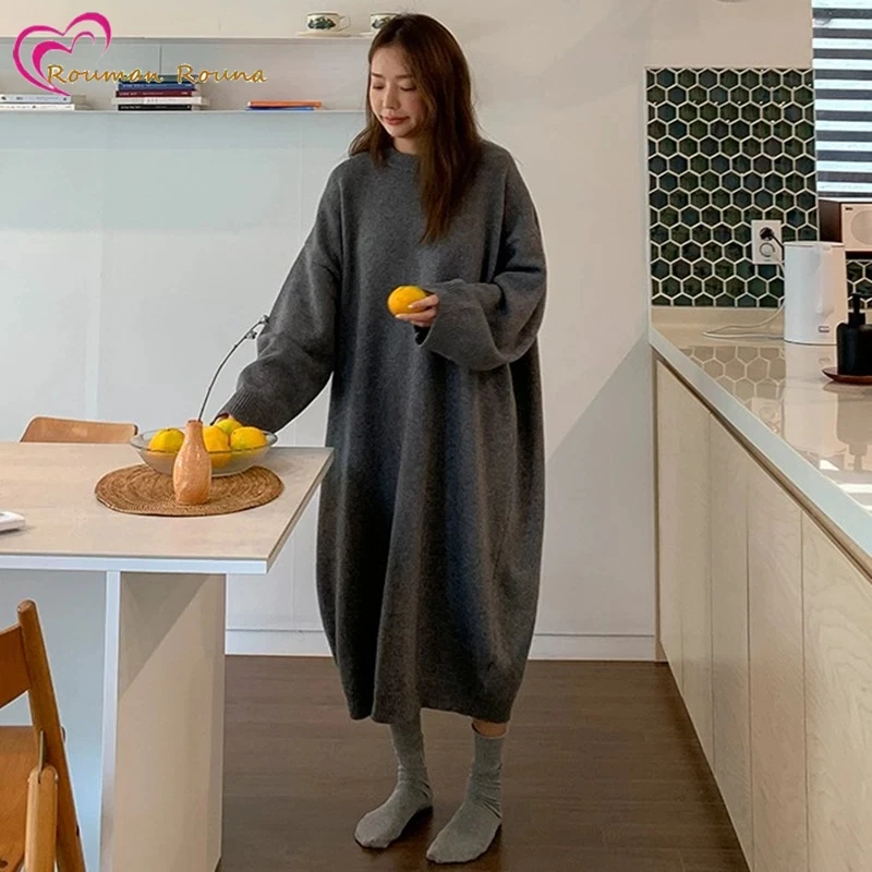 

Женское трикотажное платье-свитер с длинным рукавом, свободного покроя