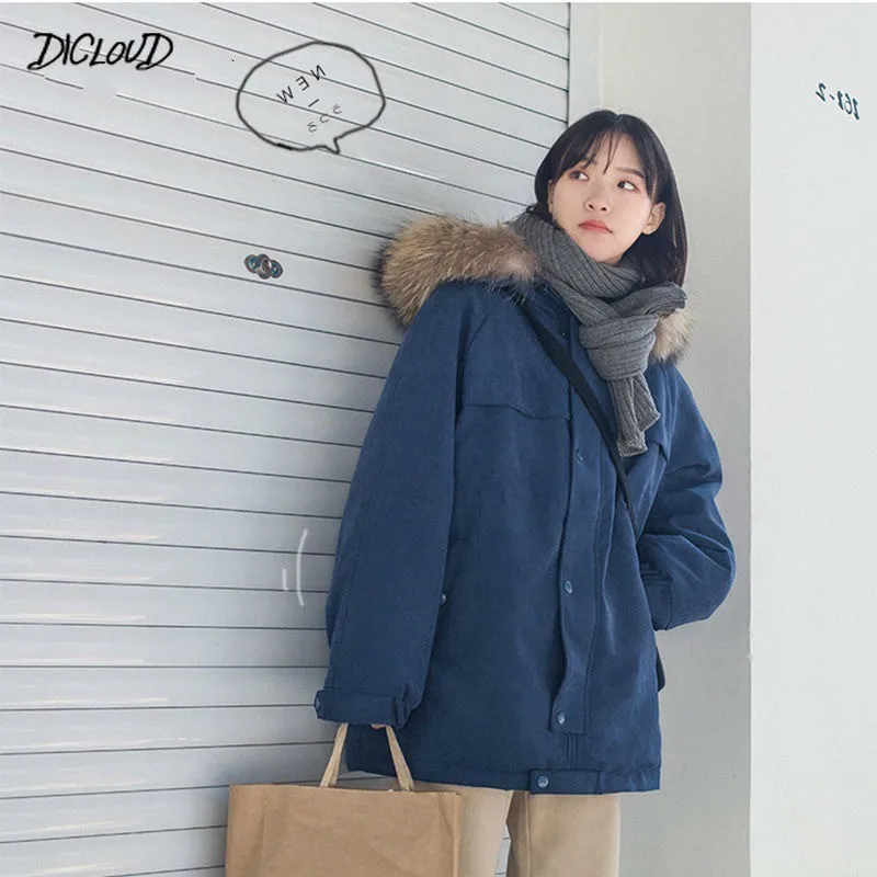 Корейская свободная Шуба с меховым воротником женская модная Толстая теплая