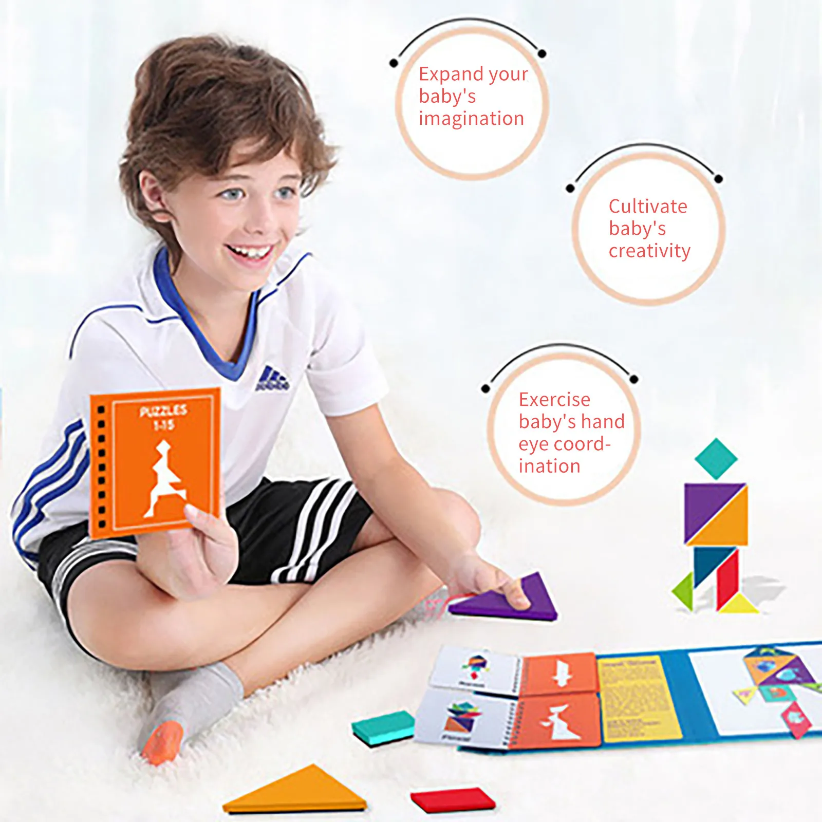 

Wooden Pattern Tangram Magnetic Puzzle Shape Blocks Book Brain Teasers