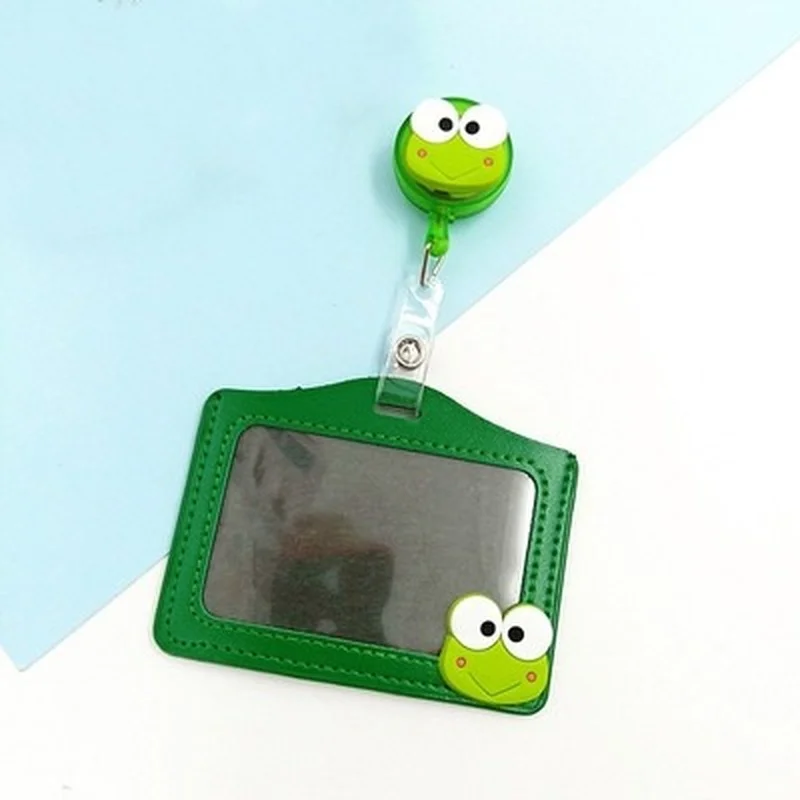 С рисунками фруктов лягушка PU персонал работает держатель для карт с выдвижной