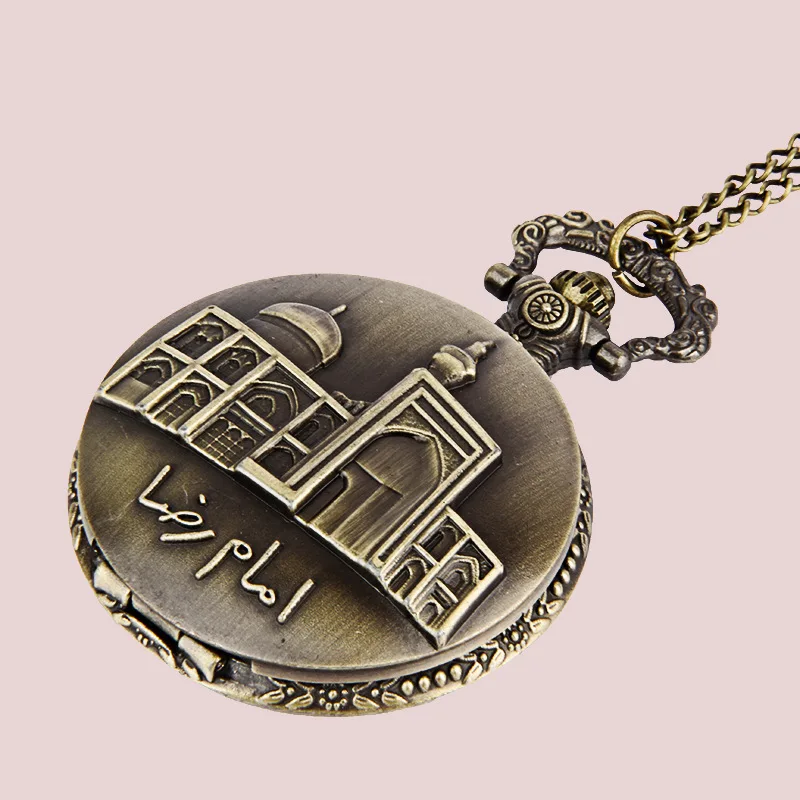 Мужские и женские Fob часы с necklace ем Ретро исламский замок Уникальные Карманные бронзовые часы с гравировкой дизайн изысканный Повседневный