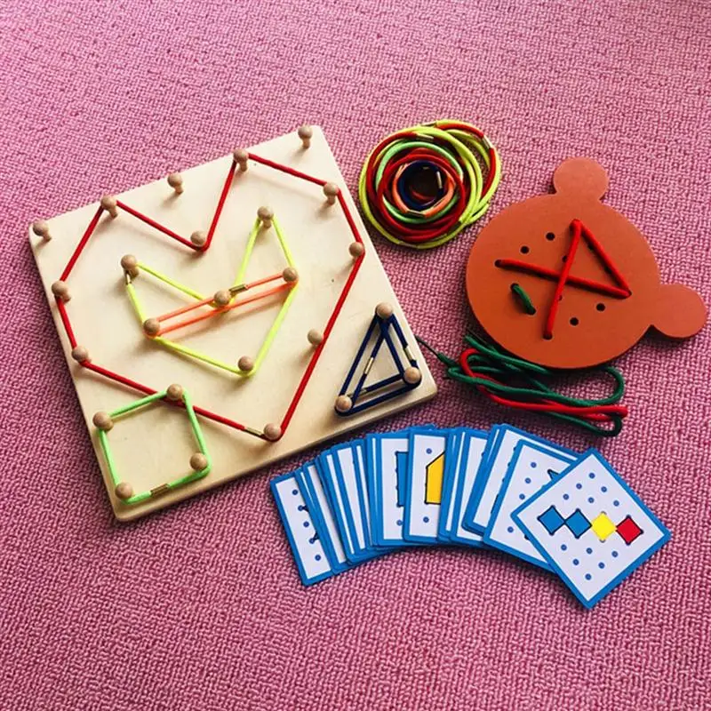 

1 Set Wooden Geoboard Pegboard Nail Board Geometric Shape Learning Tools