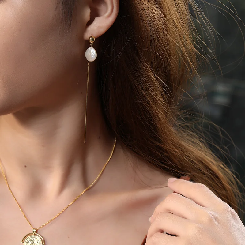 Женские длинные серьги Flyleaf из серебра 925 пробы с натуральным