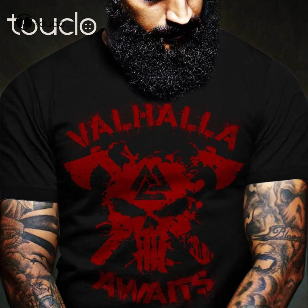 

Awesome Skull Valhalla Awaits Men T Shirt Cotton Unisex