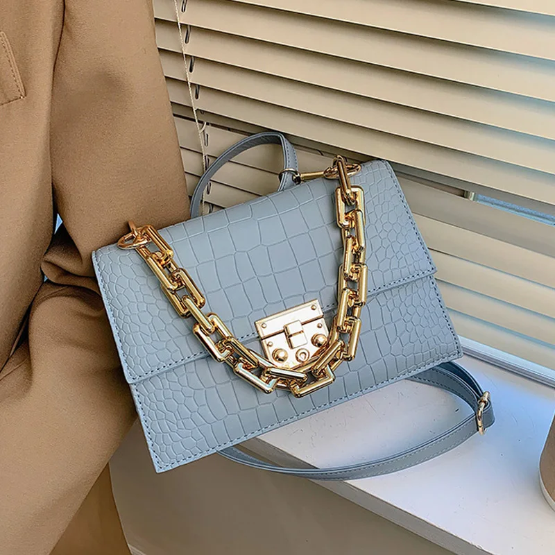 

Роскошные сумки на толстой цепочке, Наплечные Сумки из искусственной кожи с клапаном для женщин, брендовые трендовые дамские сумки через пл...